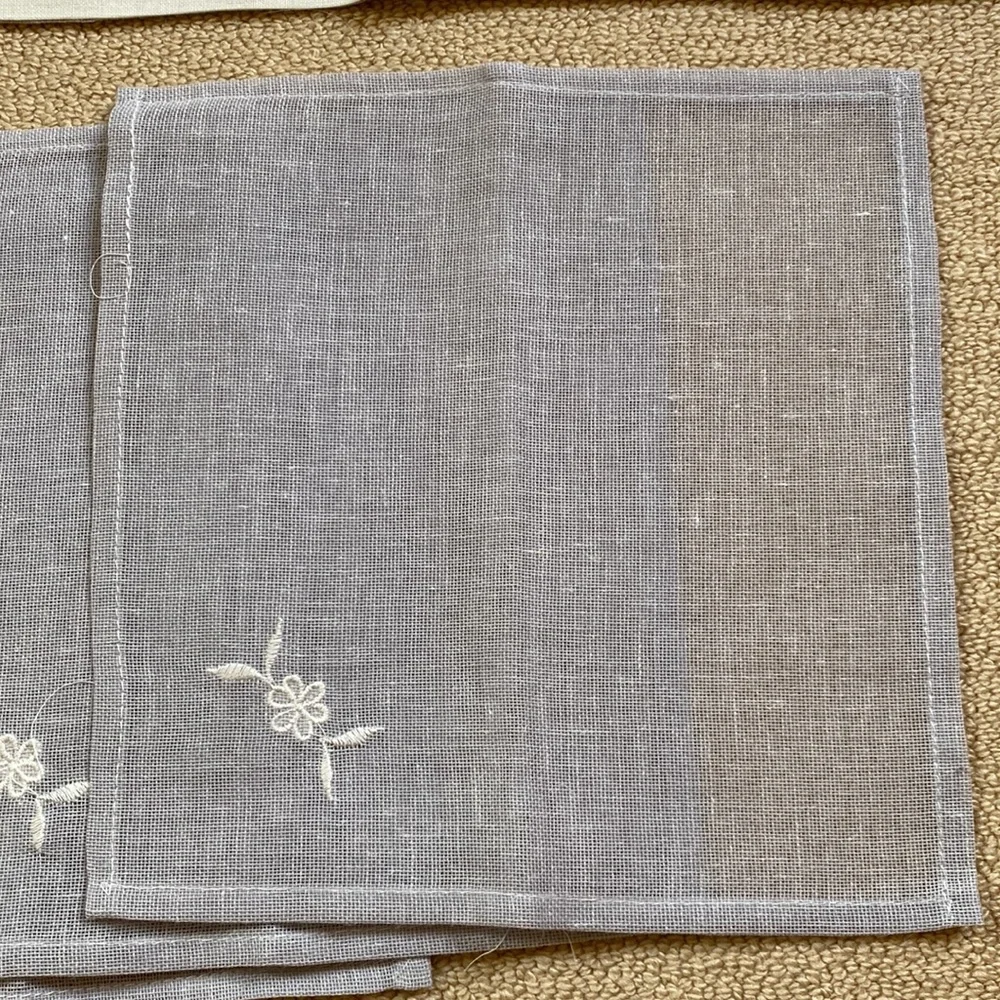 Gray and ivory embroidered Tablecloth & 4 napkins set from France NWOT
